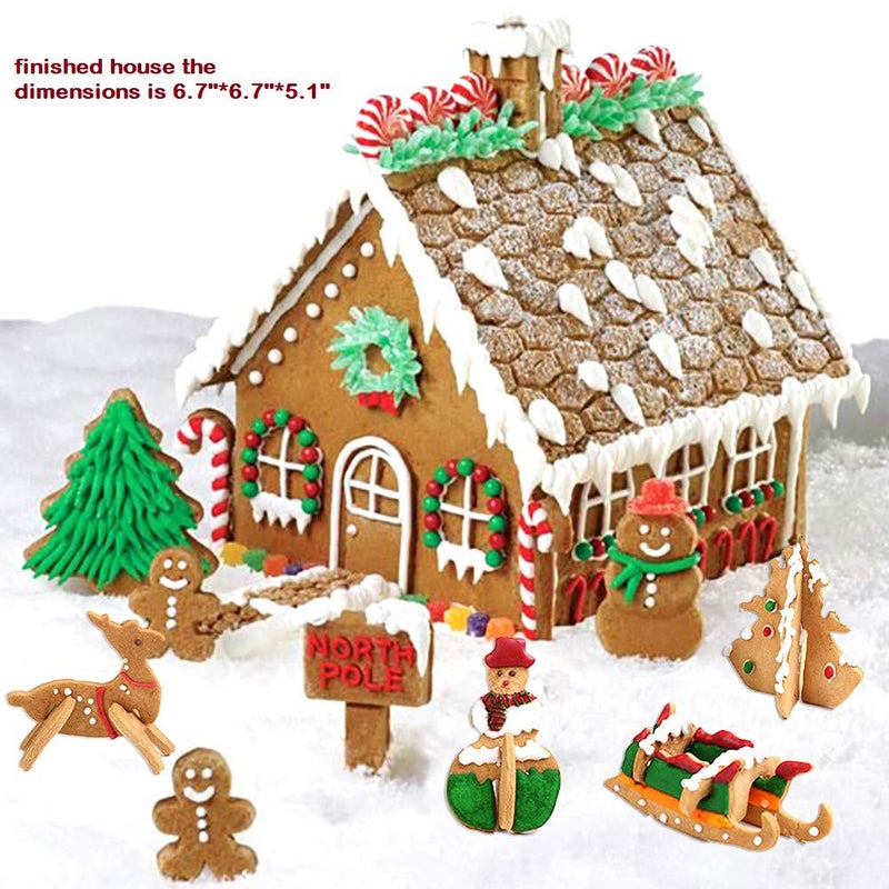 Sakolla 18 PCS Gingerbread House Cookie Cutter Set, 3D Stainless Steel Christmas House Fondant Cutter Kit, Including Christmas Tree, Snowman, Reindeer, Sled Shapes, Gift Box Package - Image 4